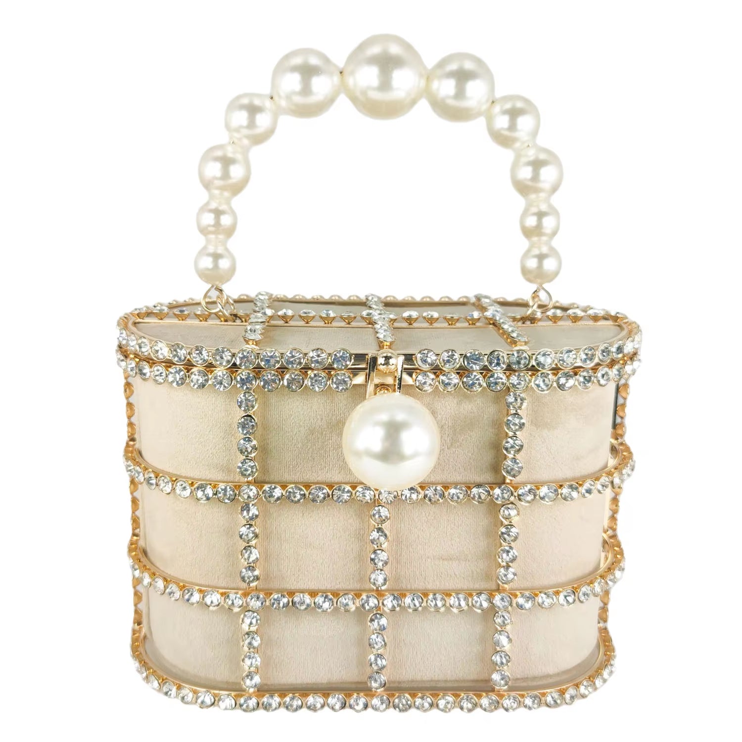 Pearl Top-Handle Women Evening Totes Bag Crystal Shoulder Bucket Handbags Weddingi Party Dinner Rhinestone Bag